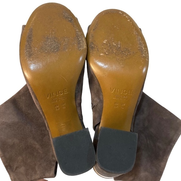VINCE Fenmore Taupe Brown Suede Peep Toe Ankle Bootie Boot Heels - Picture 12 of 12